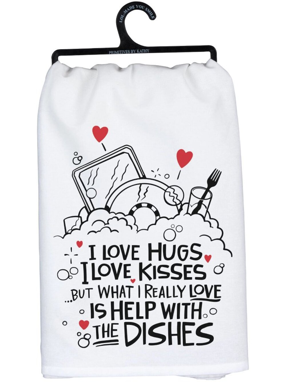 Primitives by Kathy I Love Hugs Help With The Dishes Kitchen Cotton Towel